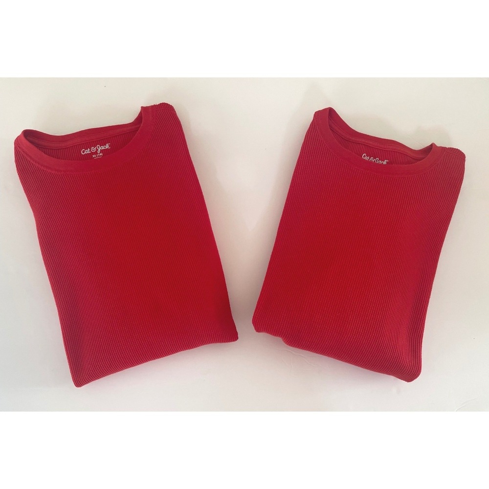 Cat & Jack Kids XL 16 Red Thermal Waffle Knit Long Sleeve Shirts Set of 2